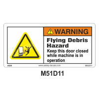 Safety Decals WARNING  Flying Debris Hazard. Keep this door closed while machine is in operation.