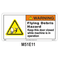 Safety Decals WARNING  Flying Debris Hazard. Keep this door closed while machine is in operation.