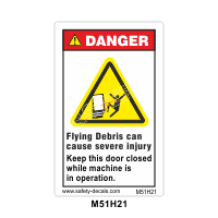 Safety Decals DANGER  Flying Debris can cause severe injury. Keep this door closed while machine is in operation. 