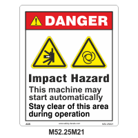 Safety Decals DANGER. Impact Hazard. This machine may start automatically. Stay clear of this area during operation. 