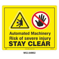 Safety Decals Automated Machinery. Risk of severe injury. Stay clear