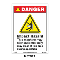 Safety Decals DANGER. Impact Hazard. This machine may start automatically. Stay clear of this area during operation. 
