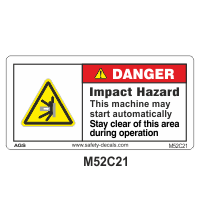 Safety Decals DANGER. Impact Hazard. This machine may start automatically. Stay clear of this area during operation. 