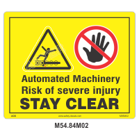 Safety Decals Automated Machinery. Risk of severe injury STAY CLEAR.