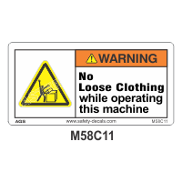 Safety Decals WARNING. No Loose Clothing while operating this machine