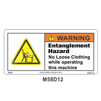 Safety Decals WARNING. Entanglement Hazard. No Loose Clothing while operating this machine
