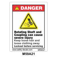 Safety Decals DANGER.  Rotating Shaft and Coupling can cause severe injury. Keep loose hair and loose clothing away. Lockout before servicing 