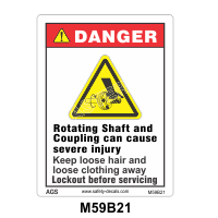 Safety Decals DANGER.  Rotating Shaft and Coupling can cause severe injury. Keep loose hair and loose clothing away. Lockout before servicing 