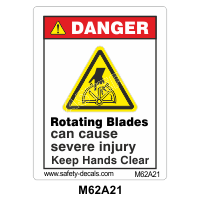 Safety Decals DANGER  Rotating Blades can cause severe injury. Keep Hands Clear.