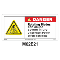 Safety Decals DANGER  Rotating Blades can cause severe injury.  Disconnect Power before servicing