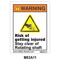 Safety Decals WARNING. Risk of getting injured. Stay clear of Rotating Shaft.