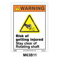 Safety Decals WARNING. Risk of getting injured. Stay clear of Rotating Shaft.