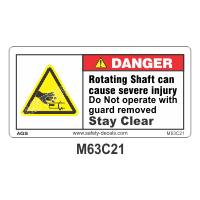 Safety Decals DANGER. Rotating Shaft can cause severe injury or dismember. Do Not operate with guard removed. Stay clear. 