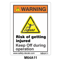 Safety Decals WARNING - Risk of getting injured. Keep Off during operation.