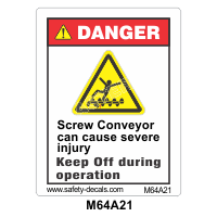 Safety Decals DANGER - Screw Conveyor can cause severe injury. Keep Off during operation