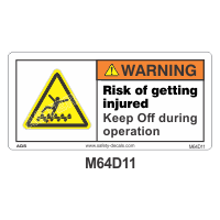 Safety Decals WARNING. Risk of getting injured. Keep Off during operation 