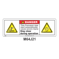 Safety Decals DANGER - This Conveyor may start automatically, cause severe injury. Stay clear during operation