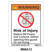 Safety Decals WARNING. Risk of Injury. Switch Off Power before opening this guard for servicing.