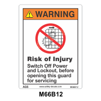 Safety Decals WARNING. Risk of Injury. Switch Off Power before opening this guard for servicing.