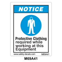 Safety Decals NOTICE.  Protective Clothing required while working at this Equipment