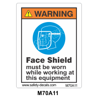 Safety Decals WARNING. Face Shield must be worn while working at this Equipment 