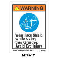 Safety Decals WARNING. Wear Face Shield while using this Grinder. Avoid Eye injury