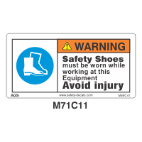 Safety Decals WARNING    Safety Shoes must be worn while working at this equipment. Avoid injury  