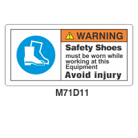 Safety Decals WARNING    Safety Shoes must be worn while working at this equipment. Avoid injury  