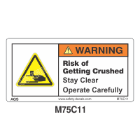 Safety Decals WARNING.  Risk of Getting Crushed. Stay clear. Operate carefully  