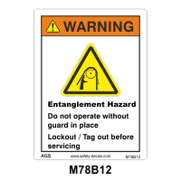 Safety Decals WARNING   Entanglement Hazard with Roller and web can cause injury. Do not operate without guard in place. Lockout / Tag out before servicing