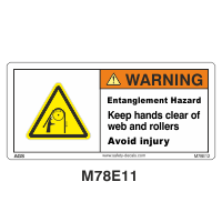Safety Decals WARNING   Entanglement Hazard. Keep hands clear of web and rollers. Avoid injury